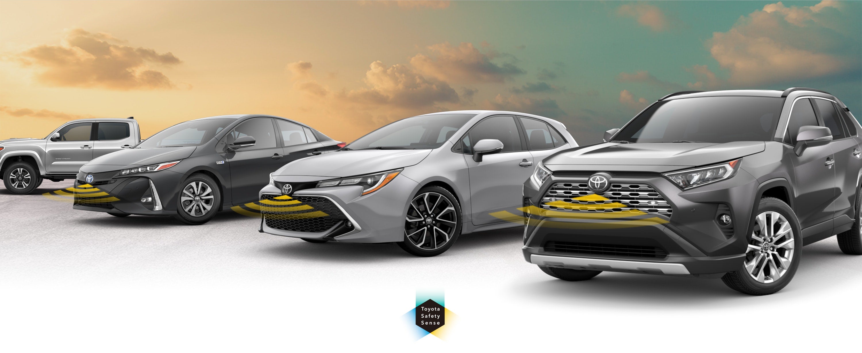 Toyota Safety Sense: Designed for Safety. Options shown on Toyota models including RAV4, Tacoma, and Camry, available now at Kinderhook Toyota in Hudson NY.